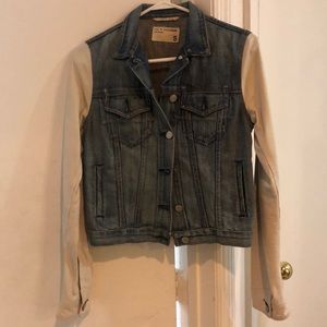rag & bone/JEAN Small denim jacket/leather sleeves
